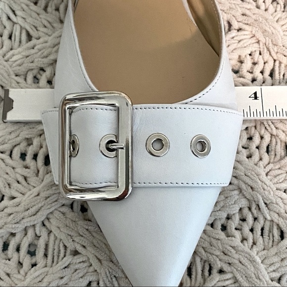 MADELEINE White Leather Pointy Toe Flats w/ Silver Hardware, Made in Italy - Picture 8 of 14